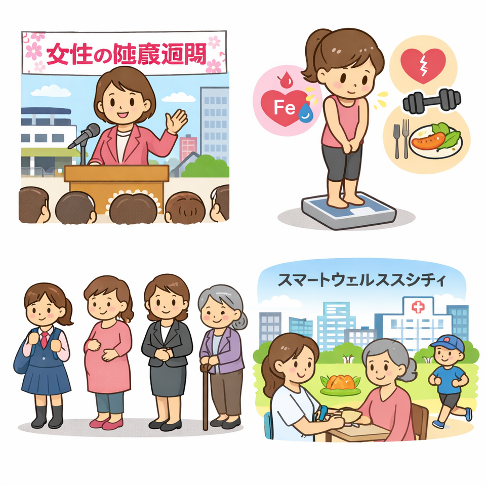 女性の健康は、思春期、妊娠・出産期、更年期、高齢期とライフステージごとに変化します